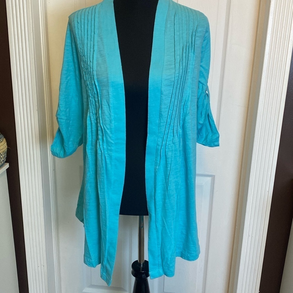 Fashion Bug 100% Cotton Turquoise Cardigan Pin Tuck Detail Button-Up Sleeves 0X